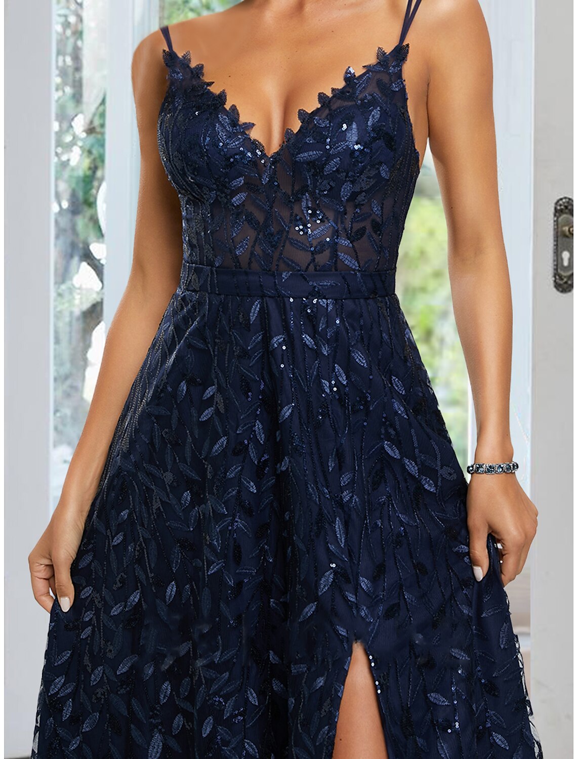 Abito da sera a trapezio, abito floreale, formale, da invitato a nozze, lungo fino al pavimento, senza maniche, con spalline sottili, in raso con applicazioni di spacchi